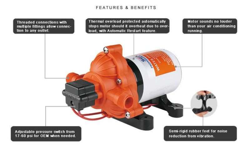 SEAFLO 33 Series 12V Automatic Demand Diaphragm Pump – 11.3 LPM 45 PSI SEAFLO 33 Series 12V Automatic Demand Diaphragm Pump – 11.3 LPM 45 PSI