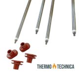 Lifestyle image of a pair of replacement elements for a truma combi heater, including grommet