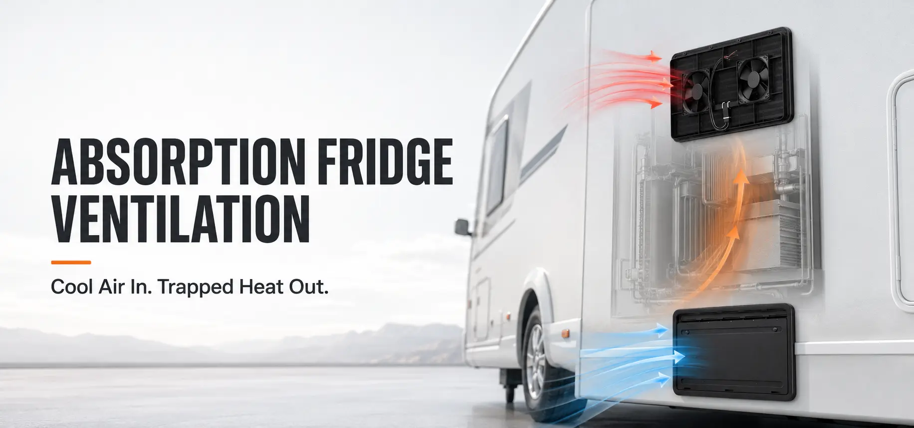 Absorption fridge ventilation with lower inlet and powered upper vent